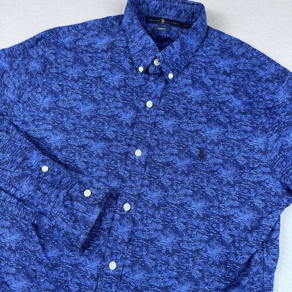 Polo Ralph Lauren Long Sleeve Button Shirt Size M 15.5 Floral AOP Slim Fit Beach
